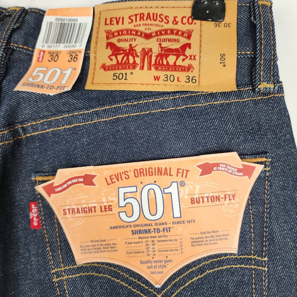 Levi's 501 30X36 Raw Unwashed Shrink To Fit Straight Leg Denim Jeans Men's NWT - Picture 6 of 11